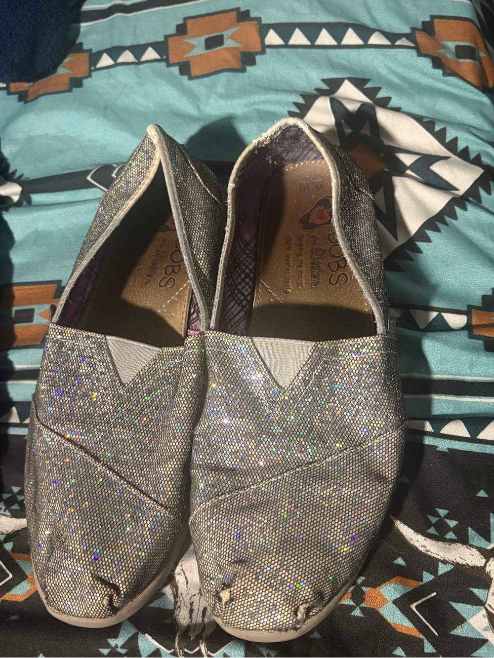 Skechers BOBS Women’s Silver Glitter Slip-On Flats